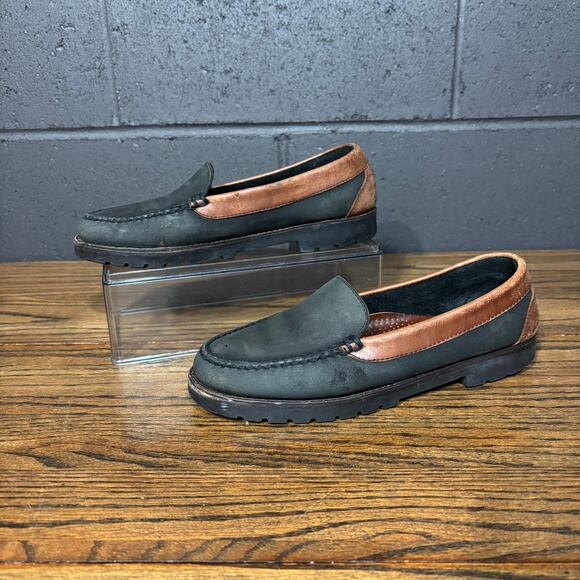 Lands’ End Women’s 8B Black Brown Leather Moc Loafers Made in Brazil Vintage - Picture 2 of 6